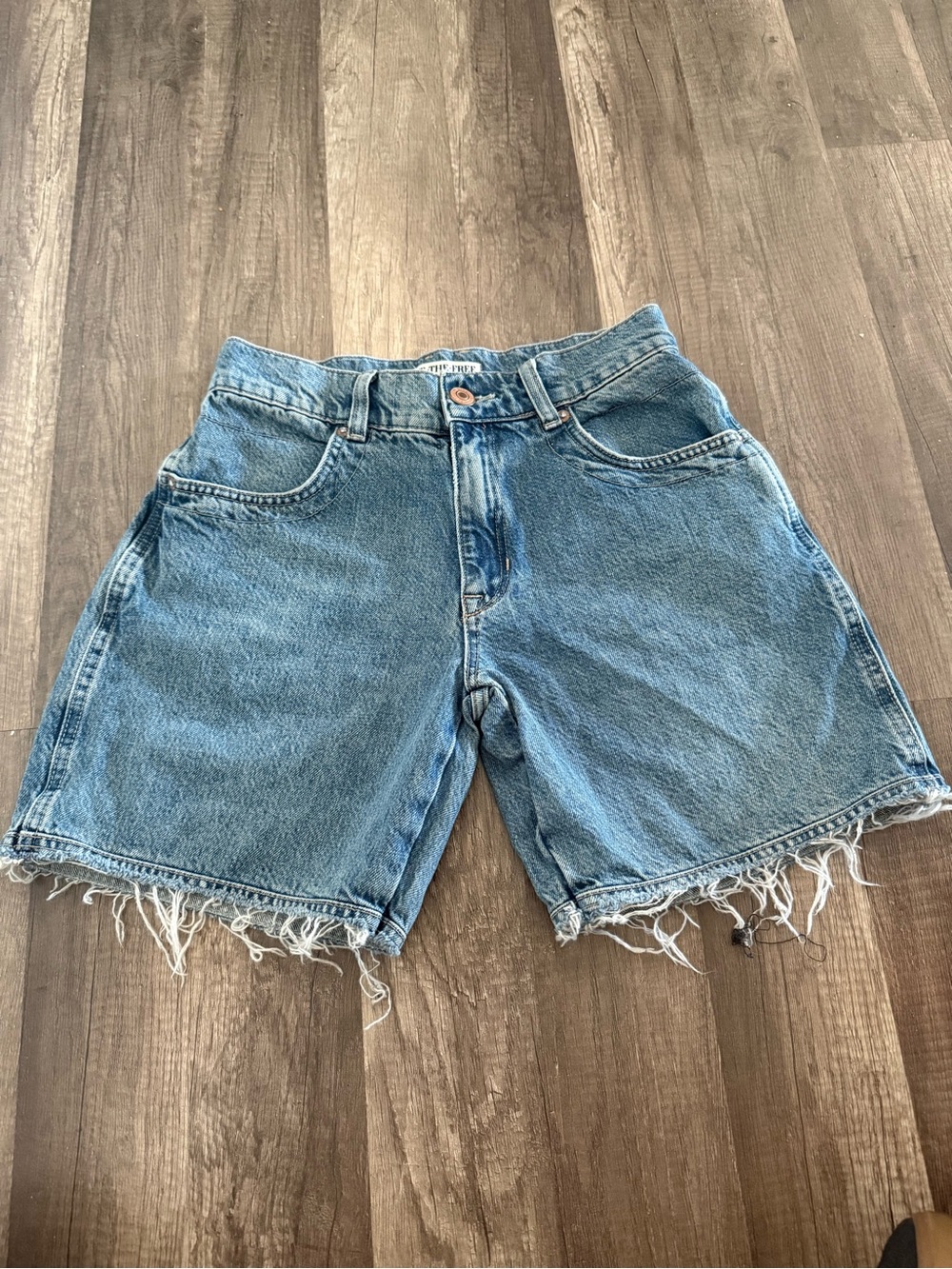 We The Free Light Blue Frayed Hem Denim Shorts
